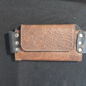 Handcrafted Brown Crocodile Print Leather Cell Phone Case With Belt Clip